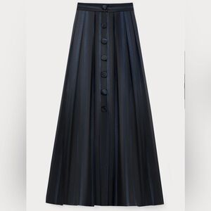 Black & celeste satin striped maxi skirt with button detail Destree NWT